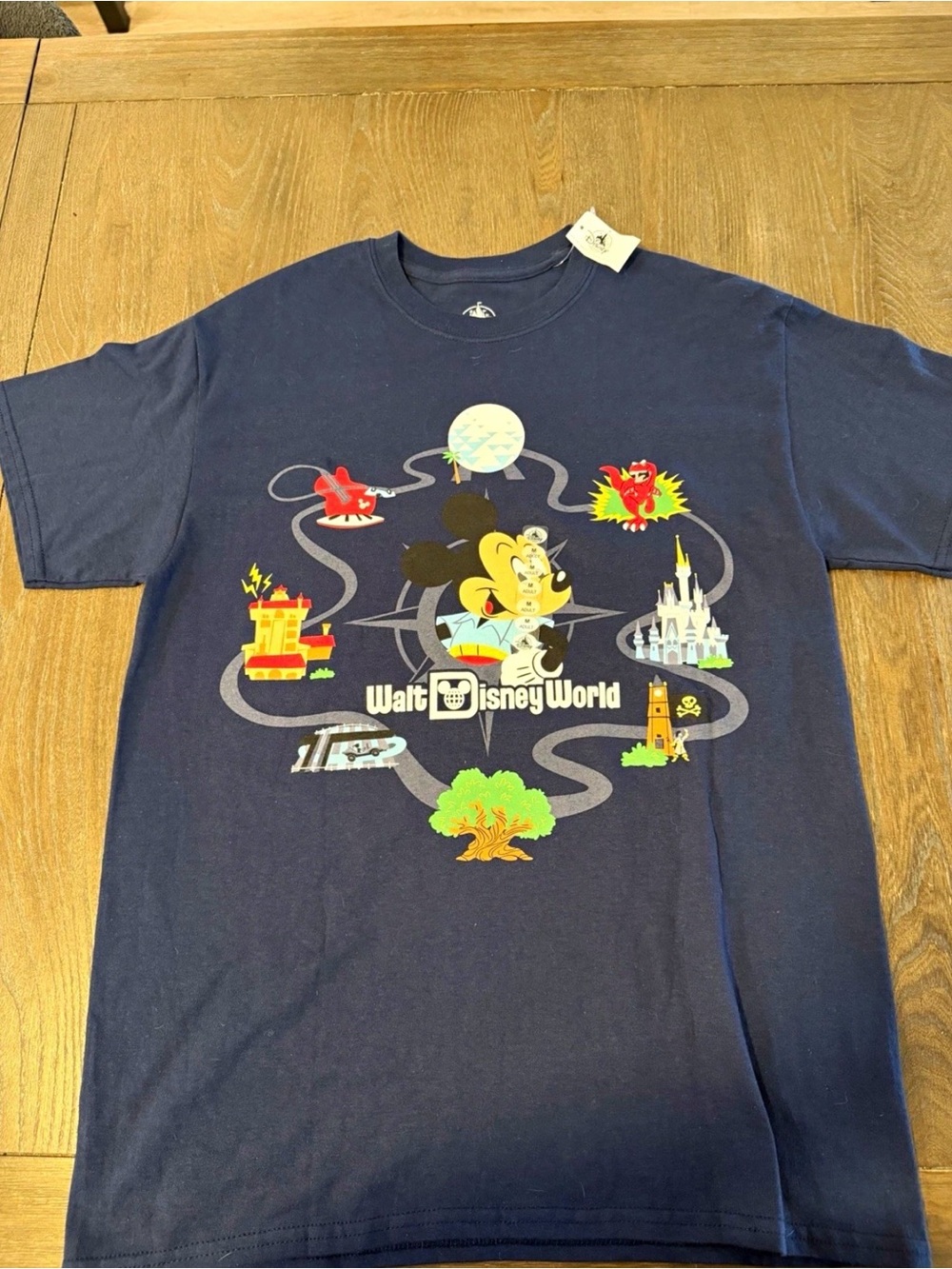 Disney Navy Blue Walt Disney World Graphic Tee with Multicolor Icons